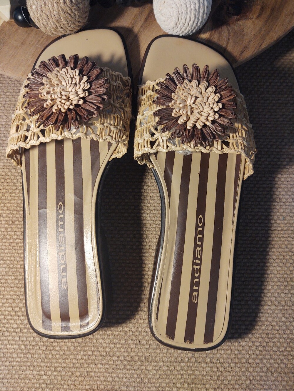 Women's Crochet Slide Sandals with Decorative Flower